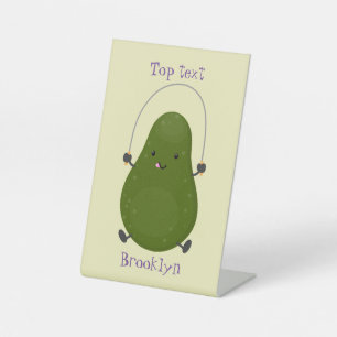 Cute avocado jump rope cartoon illustration pedestal sign
