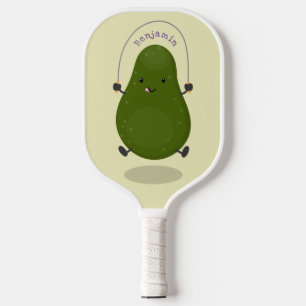 Cute avocado jump rope cartoon illustration  pickleball paddle