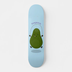 Cute avocado jump rope cartoon illustration skateboard