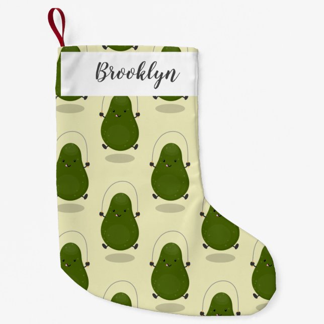 Cute avocado jump rope cartoon illustration small christmas stocking (Front)