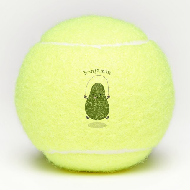 Cute avocado jump rope cartoon illustration tennis balls (Front)