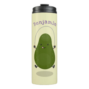 Cute avocado jump rope cartoon illustration thermal tumbler