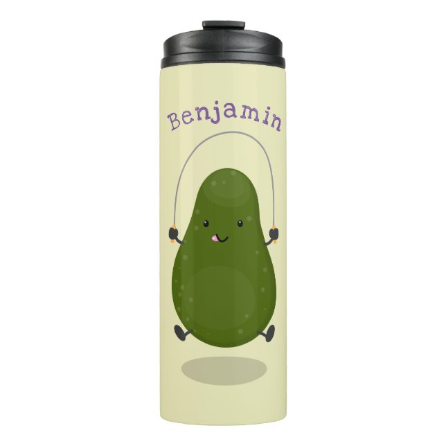 Cute avocado jump rope cartoon illustration thermal tumbler (Front)