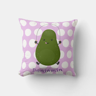 Cute avocado jump rope cartoon illustration throw pillow