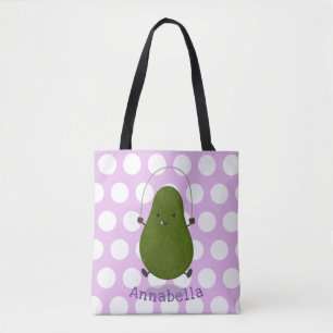Cute avocado jump rope cartoon illustration tote bag