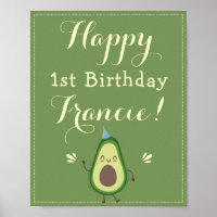 Cute Avocado Personalize 1st Birthday Welcome