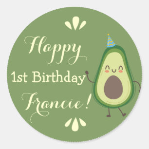 Cute Avocado Personalize Colourful 1st Birthday Classic Round Sticker