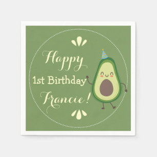 Cute Avocado Personalize Colourful 1st Birthday Napkin