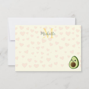 Cute Avocado Red Hearts Personalized Monogram Card