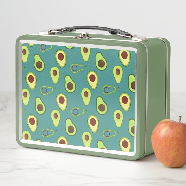 Cute Avocado slice summer Green gradient Pattern Metal Lunch Box (In Situ)