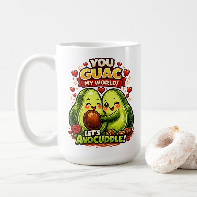 Cute Avocado Valentine’s Love Design, kawaii Love Coffee Mug (With Donut)