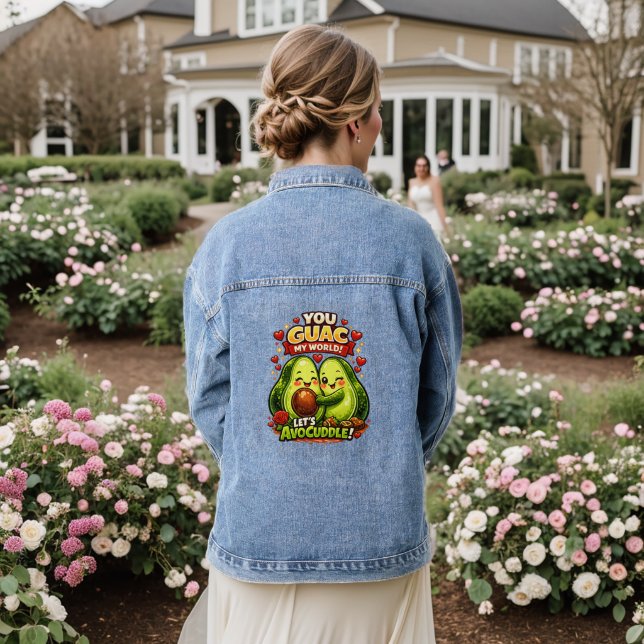 Cute Avocado Valentine’s Love Design, kawaii Love Denim Jacket (Wedding Back)