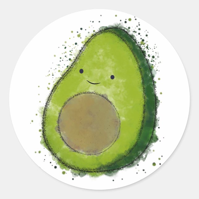 Cute Avocado Watercolor Classic Round Sticker (Front)
