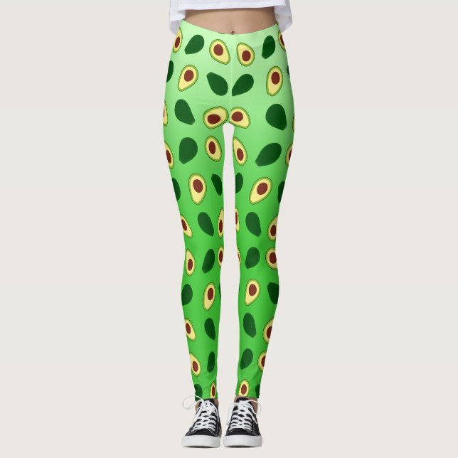 Cute Avocados slice summer green gradient Pattern Leggings (Front)