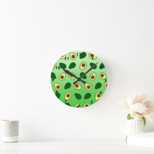 Cute Avocados slice summer green gradient Pattern Round Clock