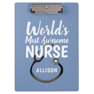 Cute Awesome Nurse Stethoscope Blue Personalized Clipboard