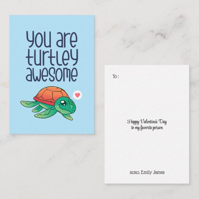 Cute Awesome Turtle Funny Kids Valentine's Day Card (Front/Back)