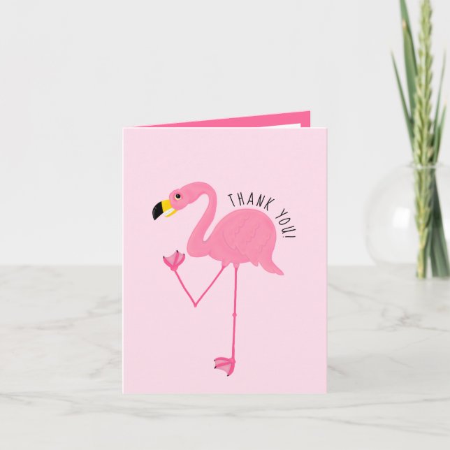 Cute Awkward Pink Flamingo Thank You Card (Front)