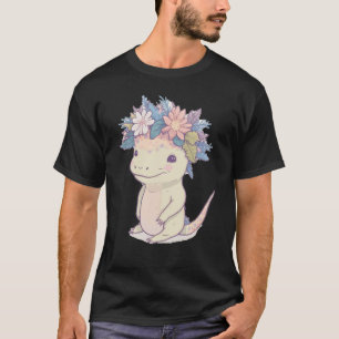 Cute Axolotl Amphibian Flower Crown Watercolor Ani T-Shirt