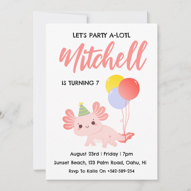 Cute Axolotl birthday axolotl birthday invitations (Front)