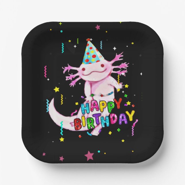 Cute axolotl birthday paper plate (Front)