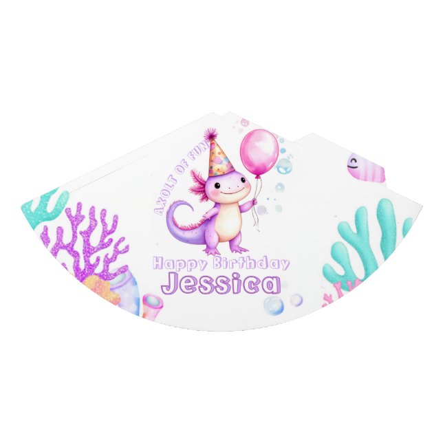 Cute Axolotl Birthday Party Hat (Front)