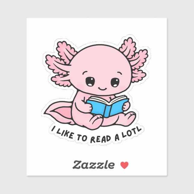 Cute Axolotl Book Lover Funny Pun Sticker (Feuille)