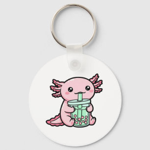 Cute Axolotl & Bubble Tea Keychain