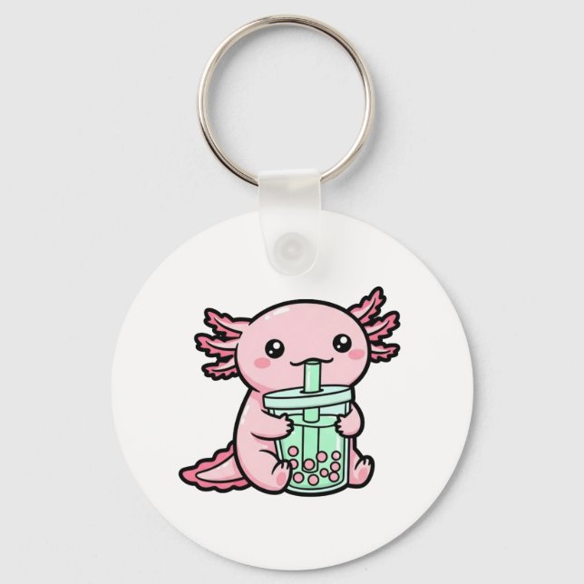 Cute Axolotl & Bubble Tea Keychain (Front)