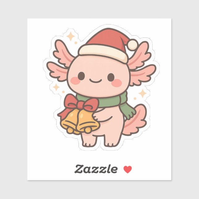 Cute Axolotl Christmas Bells Sticker (Feuille)