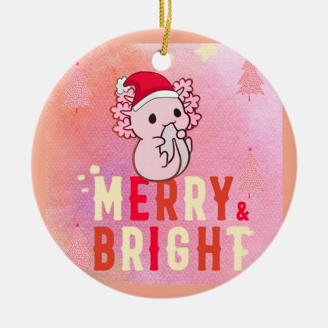 Cute axolotl christmas ceramic ornament (Front)