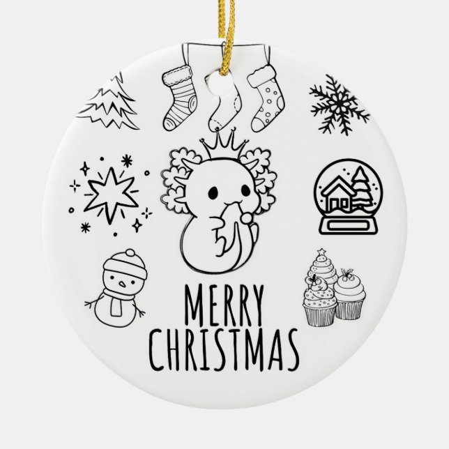 Cute axolotl christmas ceramic ornament (Front)