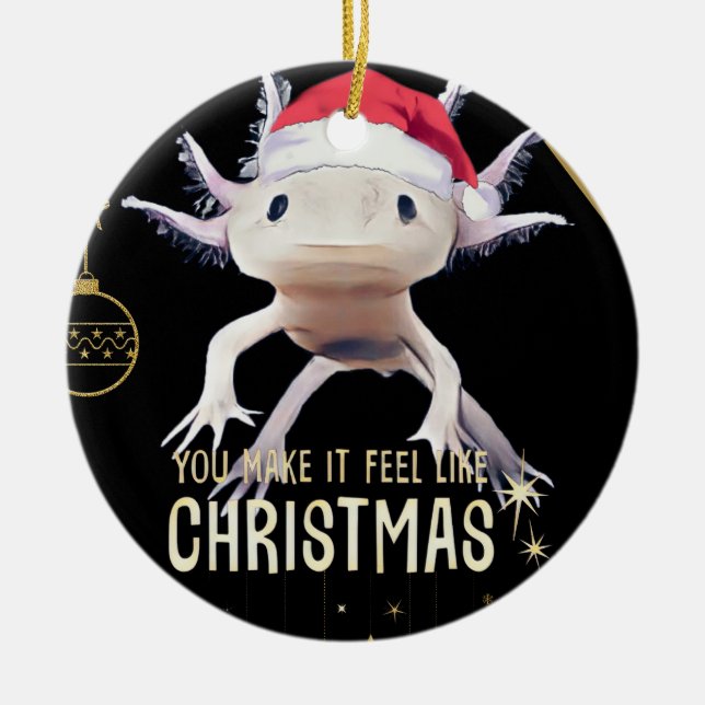Cute Axolotl christmas Ceramic Ornament (Front)