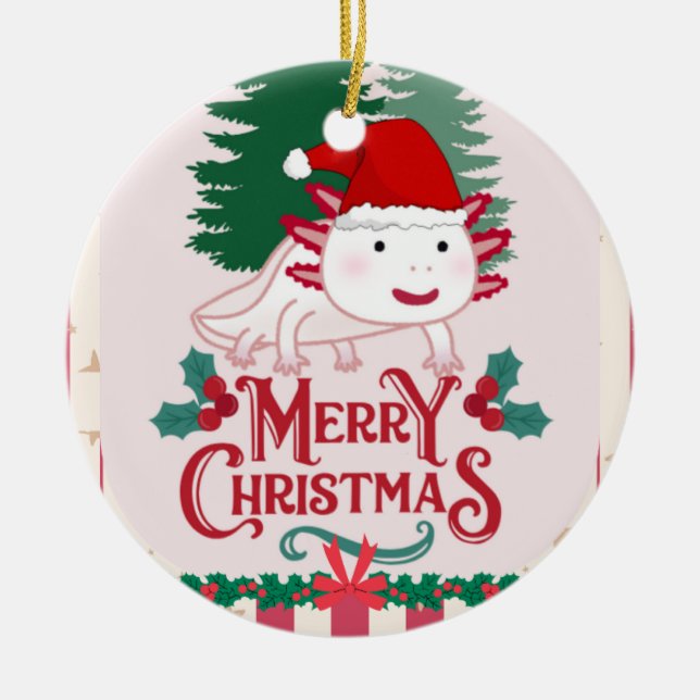 Cute axolotl christmas ceramic ornament (Front)
