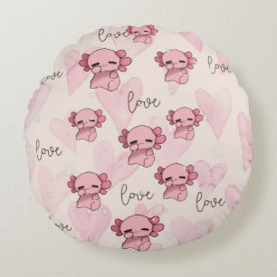 Cute axolotl christmas round pillow