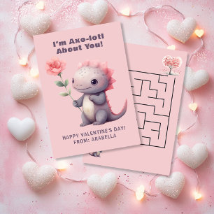 Cute Axolotl Classroom Valentine Card with Maze