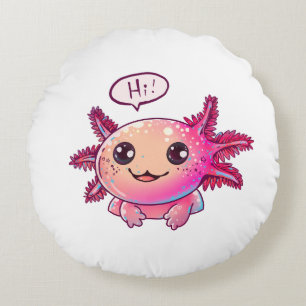 Cute Axolotl Comic in cartoon style Round Pillow