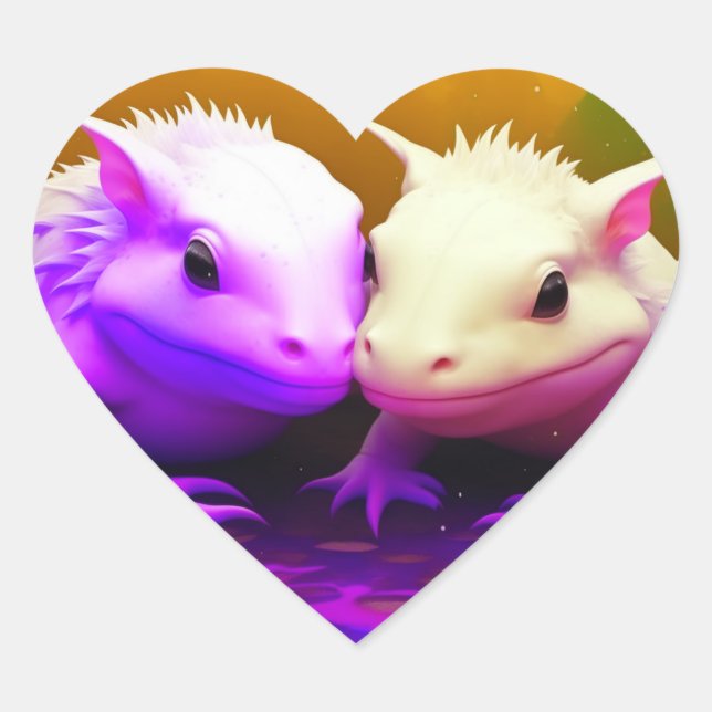 Cute Axolotl Couple Cuddling in Love AI art Heart Sticker (Front)