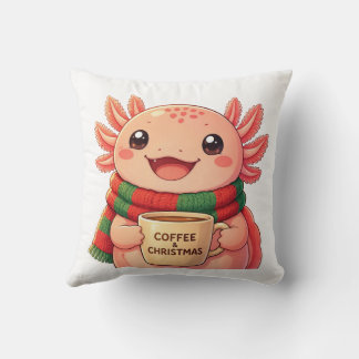 Cute Axolotl Drinking Coffee Christmas Accent Throw Pillow