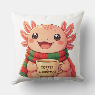 Cute Axolotl Drinking Coffee Christmas Accent Throw Pillow