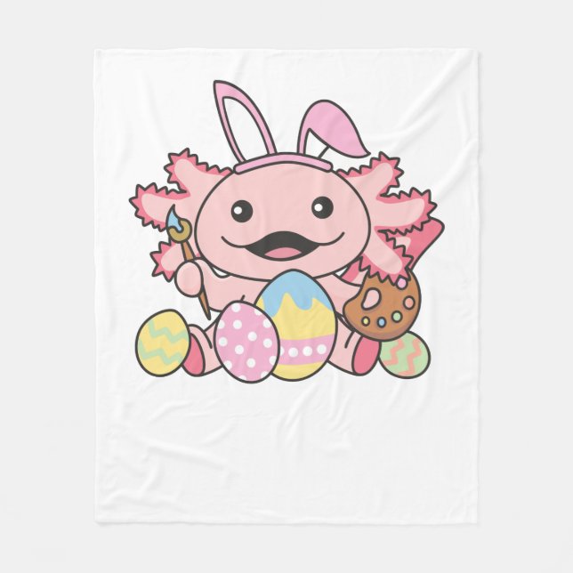 Cute Axolotl Easter With Easter Eggs As Easter Fleece Blanket (Front)