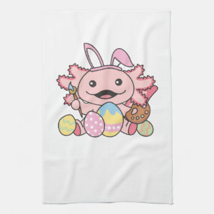 Cute Axolotl Easter With Easter Eggs As Easter Kitchen Towel