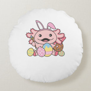 Cute Axolotl Easter With Easter Eggs As Easter Round Pillow