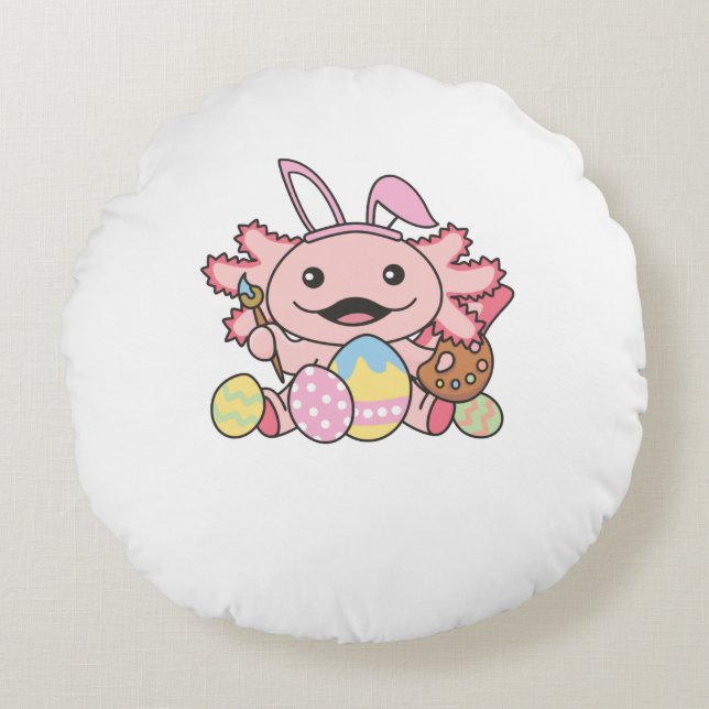 Cute Axolotl Easter With Easter Eggs As Easter Round Pillow (Front)