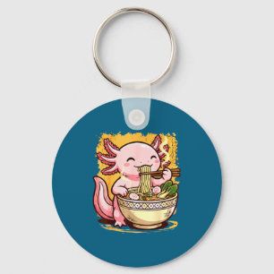 Cute Axolotl Eats Ramen Noodles Axolotls Ramen Keychain