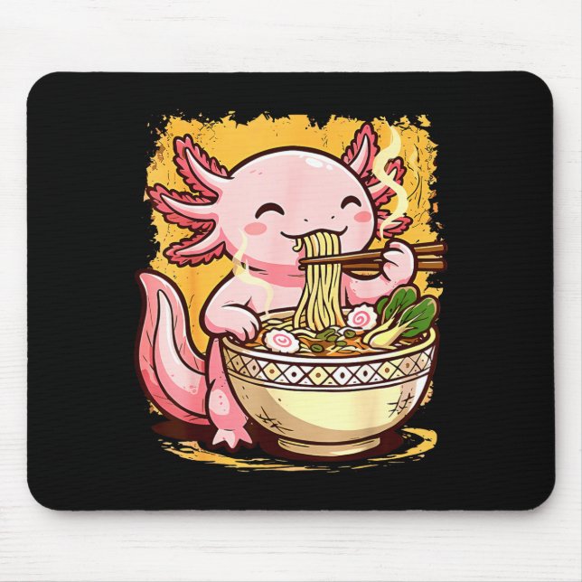 Cute Axolotl Eats Ramen Noodles Axolotls Ramen  Mouse Pad (Front)