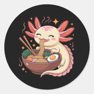 Cute Axolotl Eats Ramen Noodles Classic Round Sticker