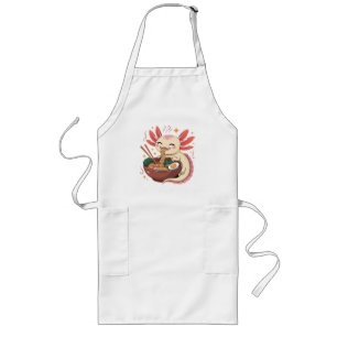 Cute Axolotl Eats Ramen Noodles Long Apron