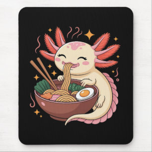 Cute Axolotl Eats Ramen Noodles Mouse Pad
