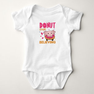 Cute Axolotl Funny Animals In Doughnut Pink Baby Bodysuit